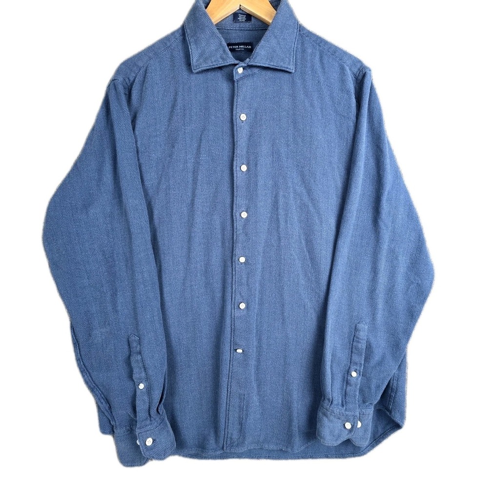 Peter Millar Collection Shirt Men's XL Blue 100% Cotton‎ Button Up Long Sleeve